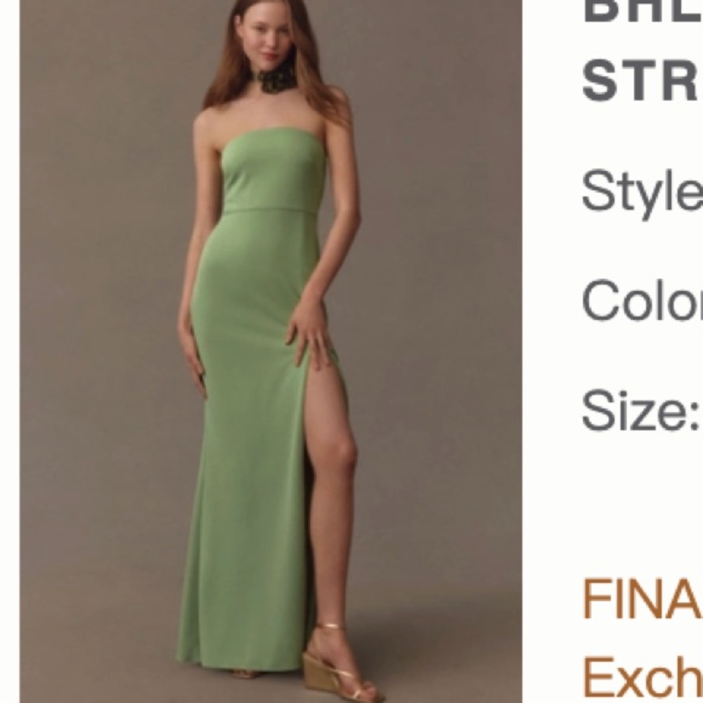 Anthropologie Strapless Sage Green Slit Gown